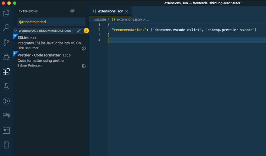VSCode recommended extensions