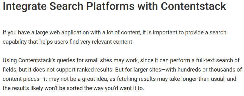 Contentstack asks to use other services for search