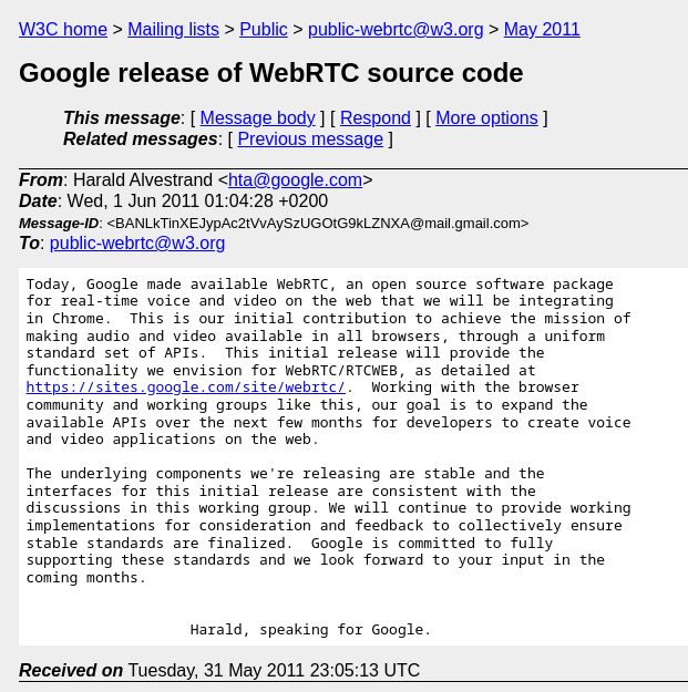 Google Release of WebRTC source code
