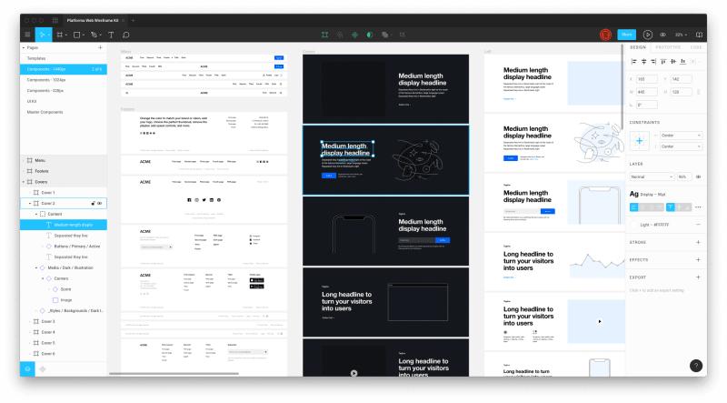 Developing a website design in figma