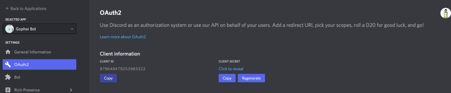OAuth2 menu