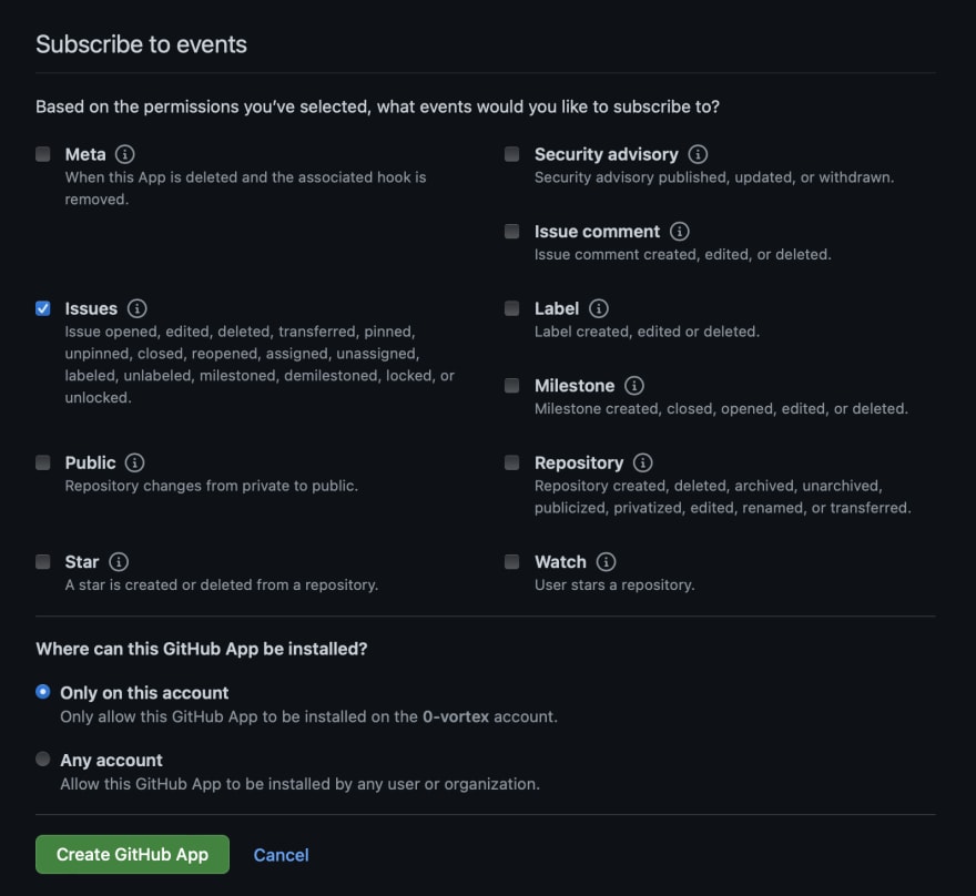 GitHub App enable tracking issues