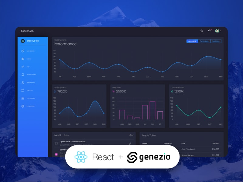 Black Dashboard React Genezio