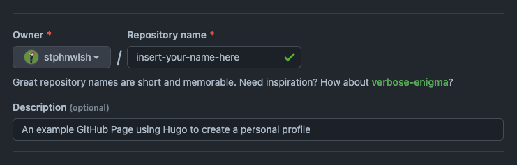 GitHub New Repository Screen - Naming your repository