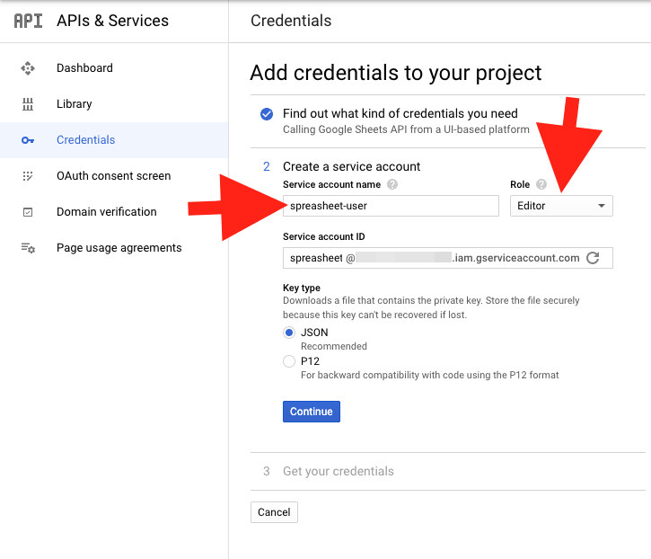 Create credentials step2