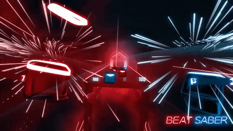 A gif of the game Beat Saber.