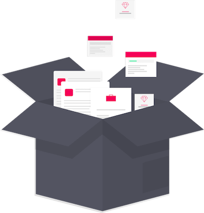 Box receiving some papers with Ruby logos on them