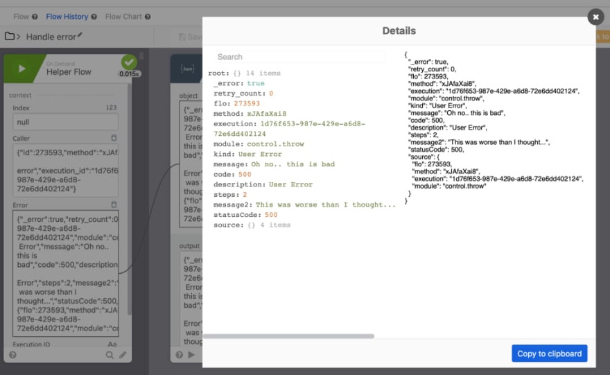 Data passed to helper flow from Return Error card