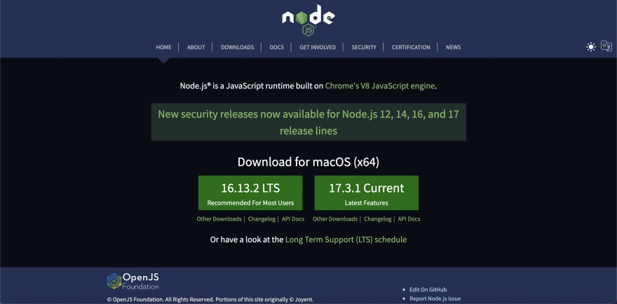 NodeJS's Homepage