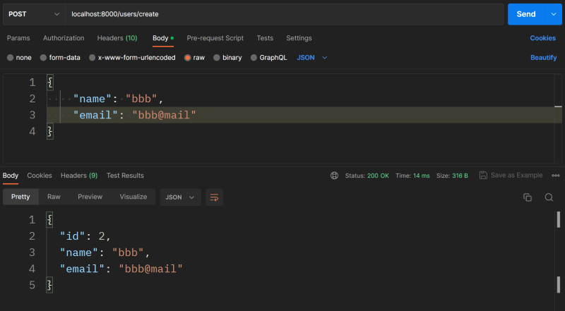 Postman Post request to localhost:8000/users