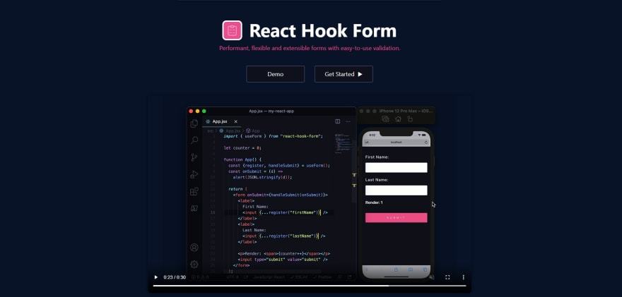 react-hook-formのスクリーンショット