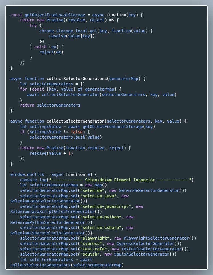 Content.js Log Selectors Only For The Selected Frameworks JavaScript