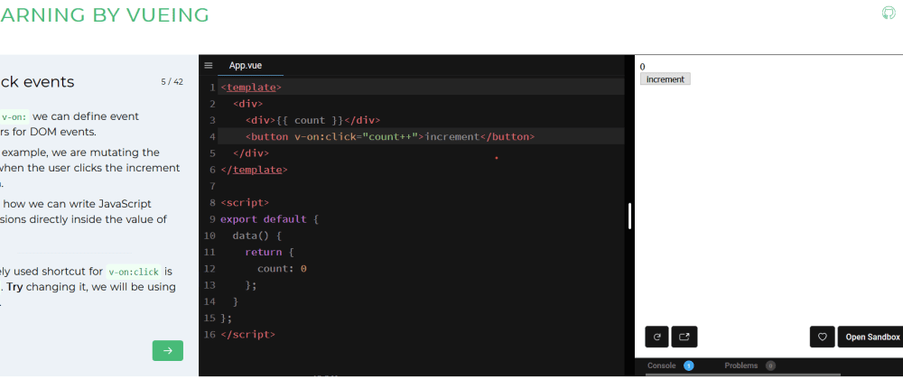 Cover image for Learning by vueing - Learn Vue interactively