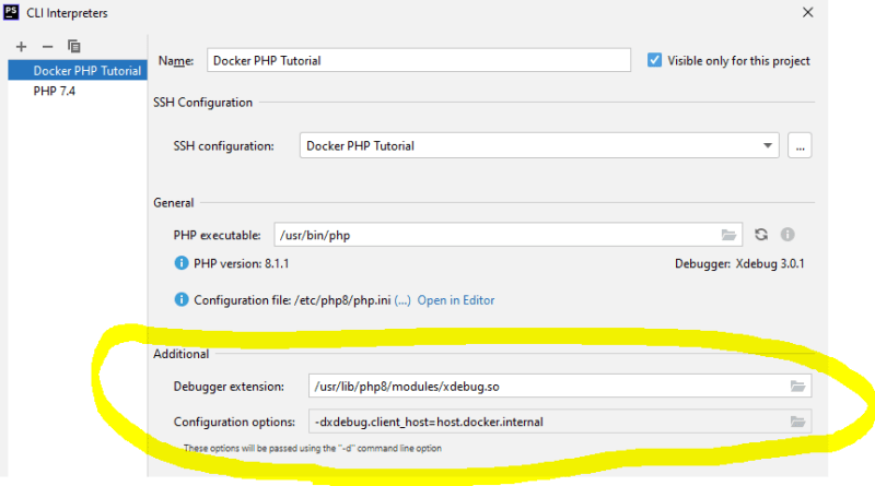 PhpStorm Xdebug settings for the CLI interpreter