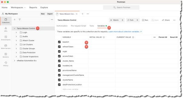 TMC API - Postman Collection - Collection Variables