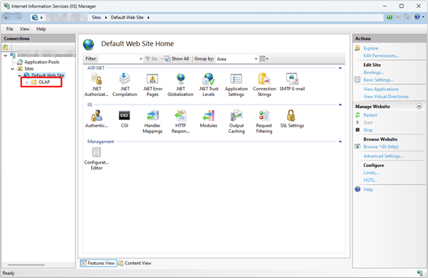 Locate OLAP folder in IIS Sites