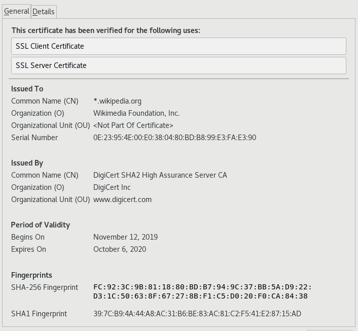 certificate information