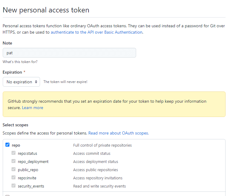 github personal access token