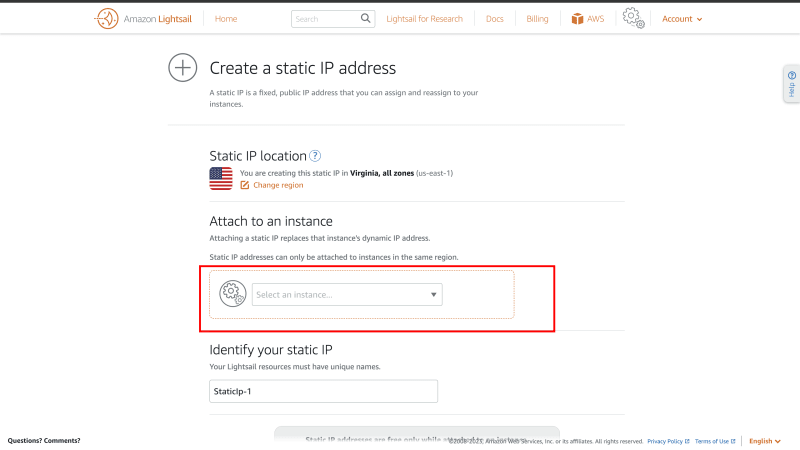 Select instance for static ip