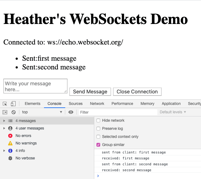 WebSocket demo on page