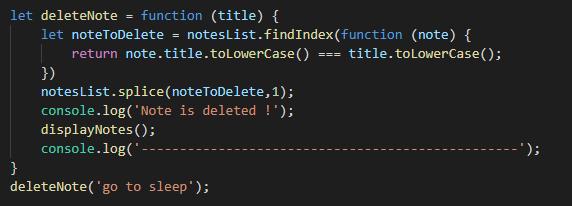 deleteNote() function