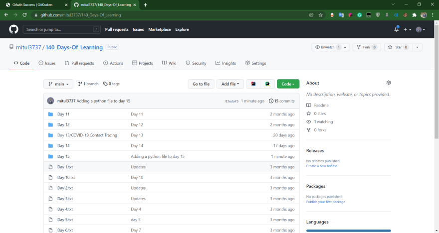Day 15 visible in our GitHub ID