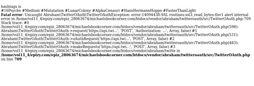 Fatal Error using Twitter API on hosting site.