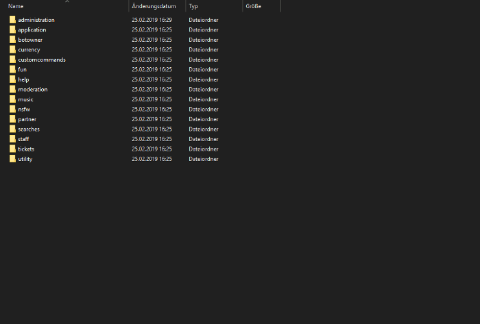 Your folders named after your bot’s modules