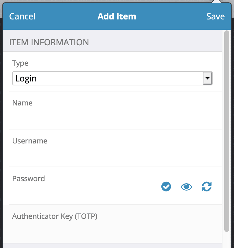 Bitwarden add login form