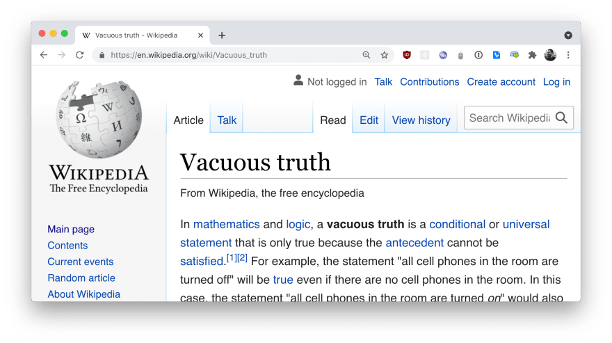 "Vacuous truth" on Wikipedia