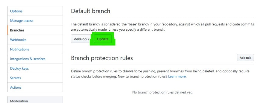 Github default branch