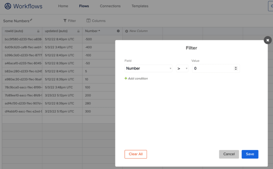 Filter conditions