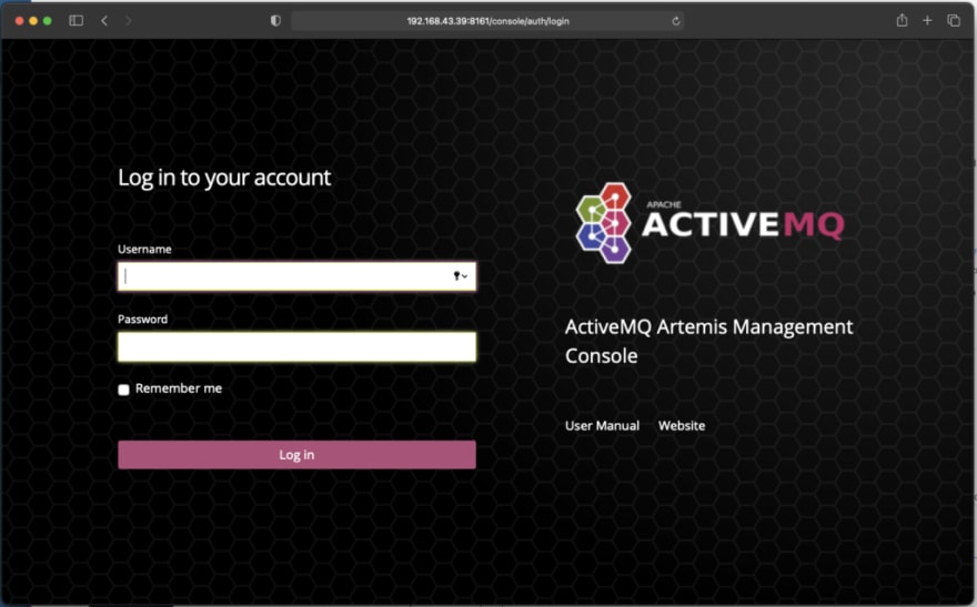 Figure 8 - Login page of the ActiveMQ Artemis Management Console