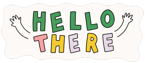 The words "hello there" flashing in multiple colors with waving hands around the greeting