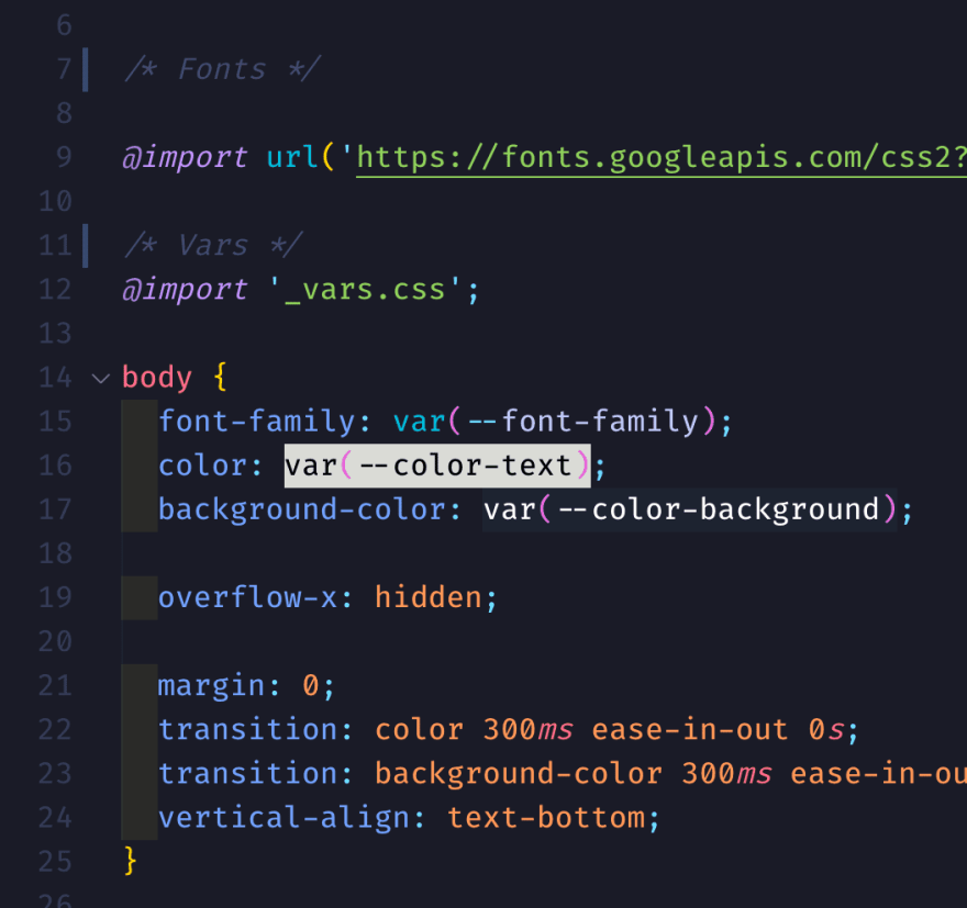 Screenshot of code showing CSS variables