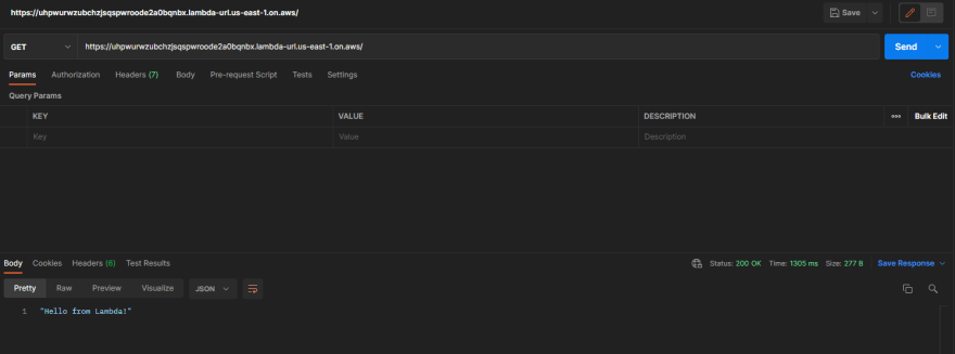 Postman request for Lambda Function URL