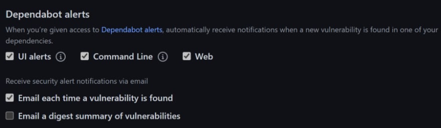 Notification settings - Dependabot alerts