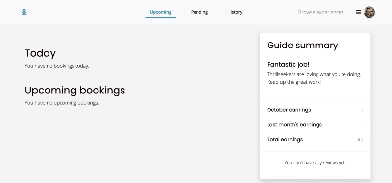 Bookings page example