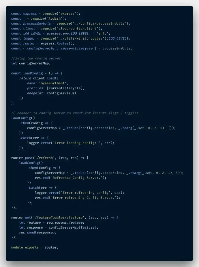 Node configServer.js file code to handle config server logic