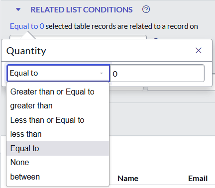 Related list conditions: quantity