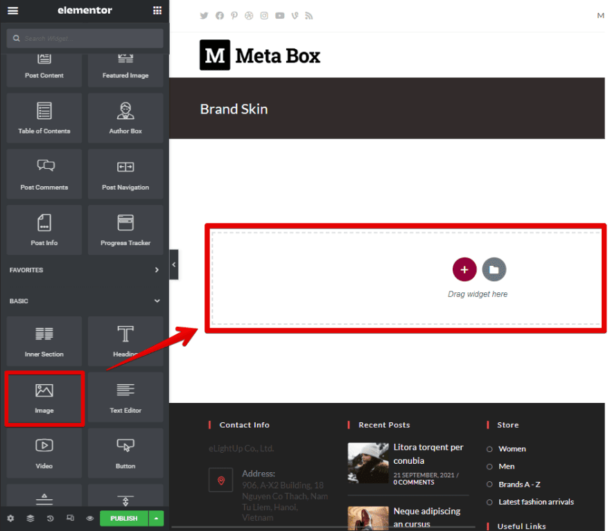 Set the settings for the skin, then add the Image element to display the brand logo