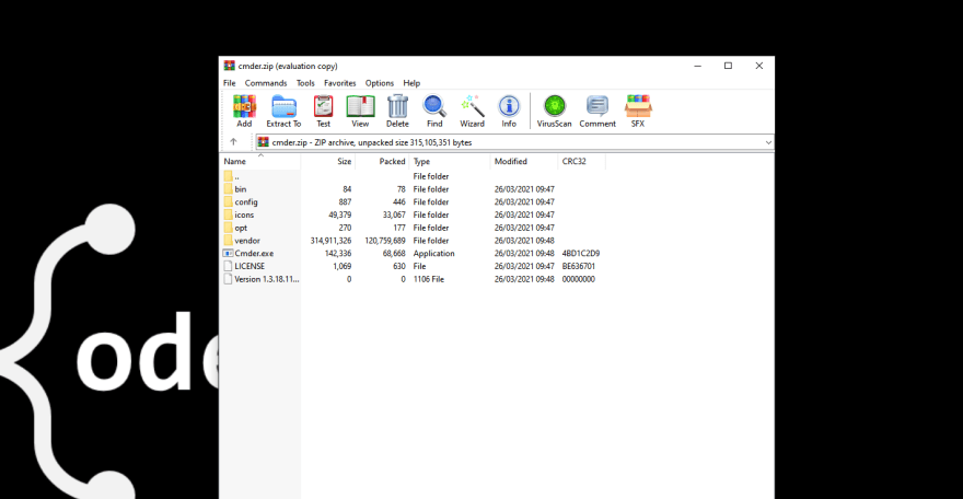 cmder launched with winrar