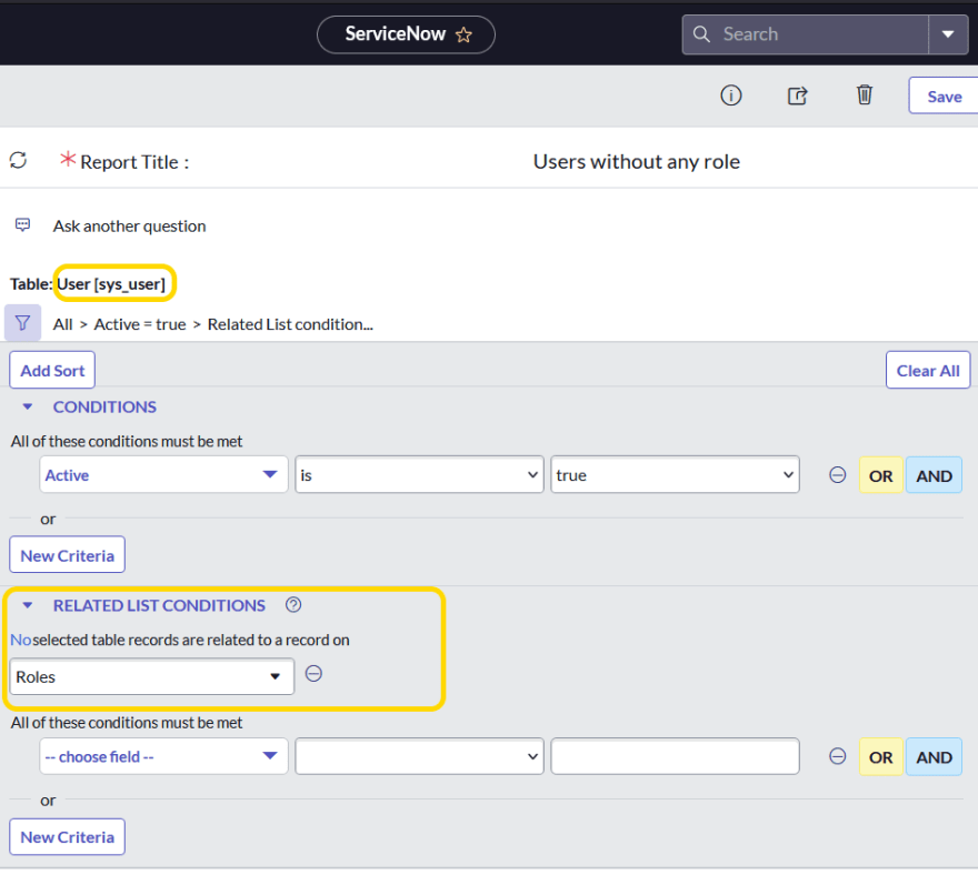 Related list conditions: Show users without any role