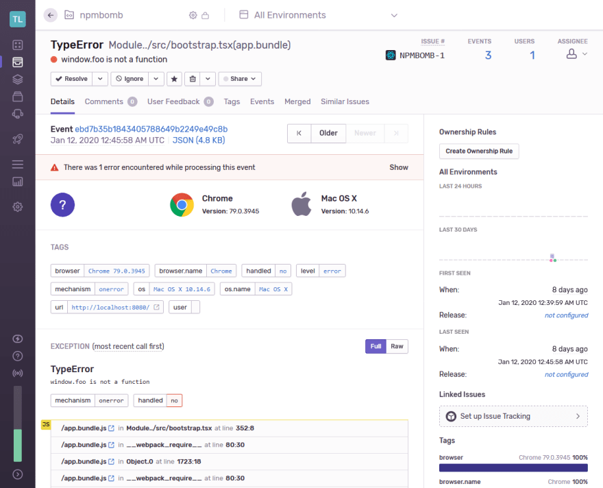 Sentry dashboard
