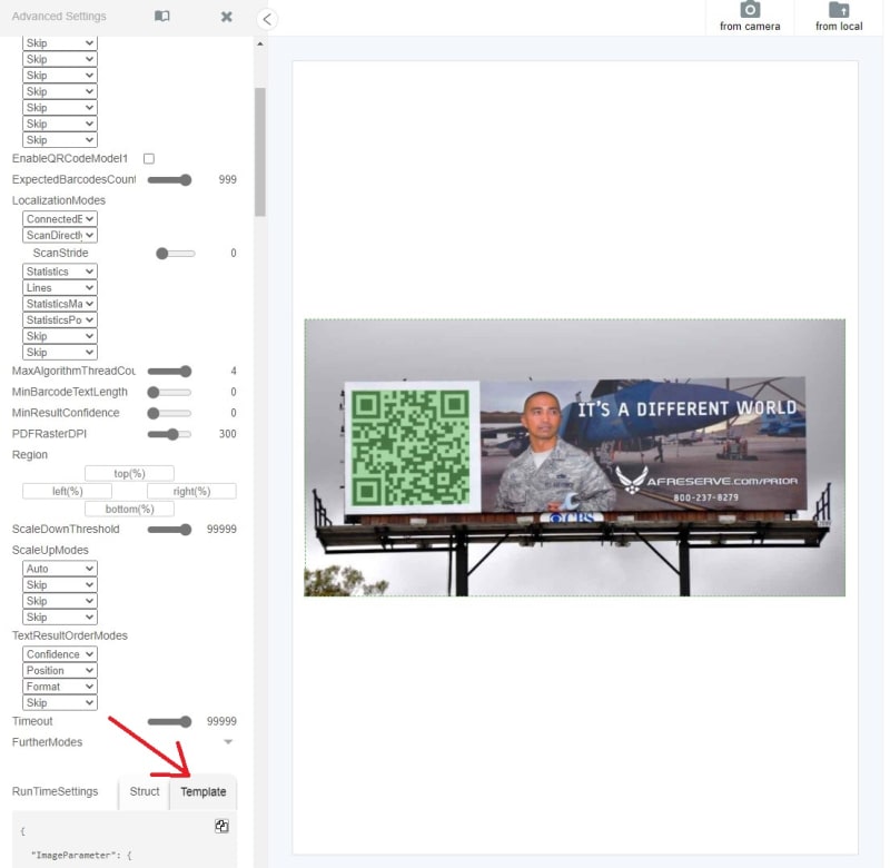 QR code parameter settings