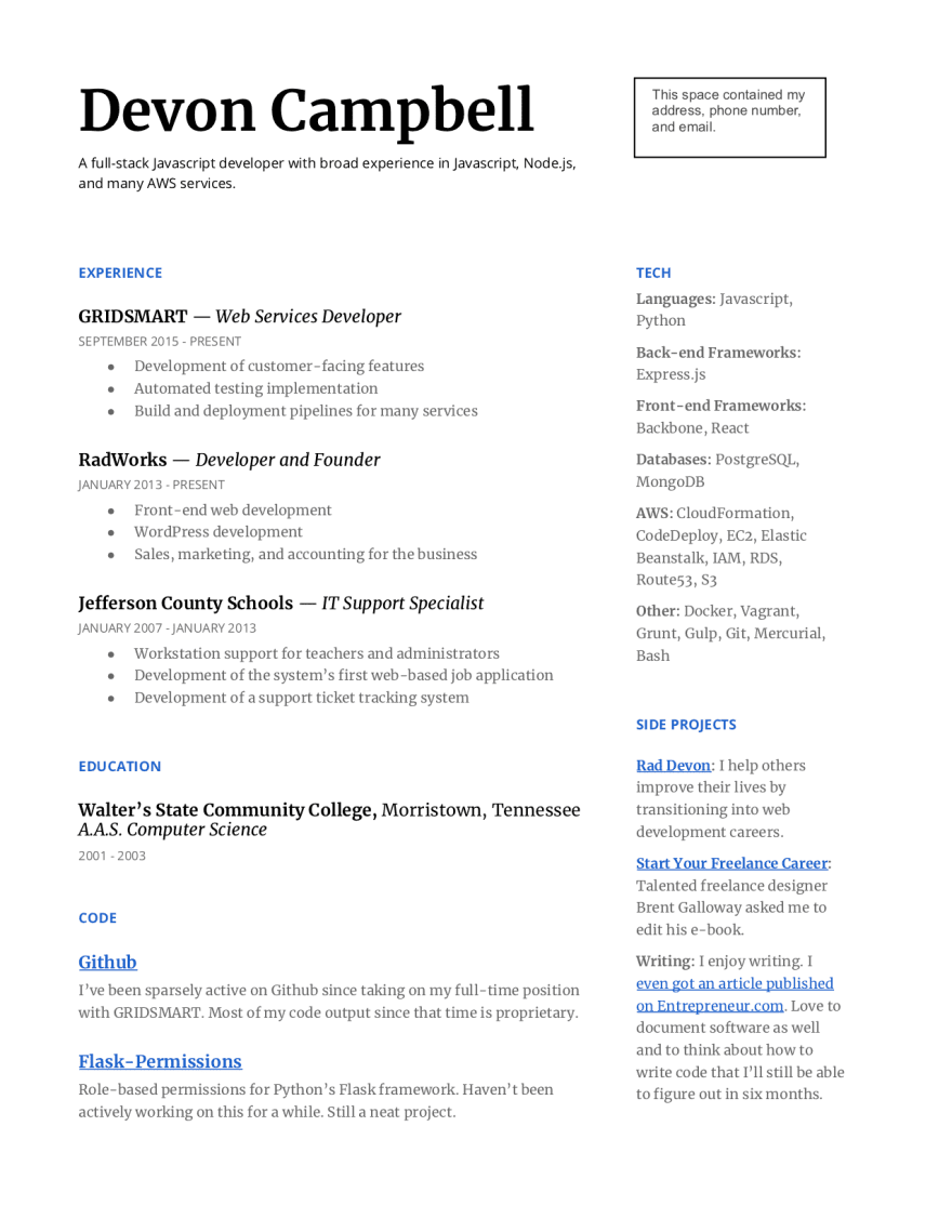 Résumé I submitted with my most recent job application