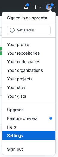 Settings from profile dropdown