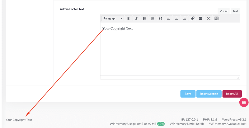 Change Admin Footer Copyright text