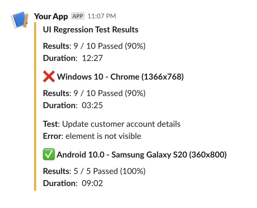 Slack Failure Details