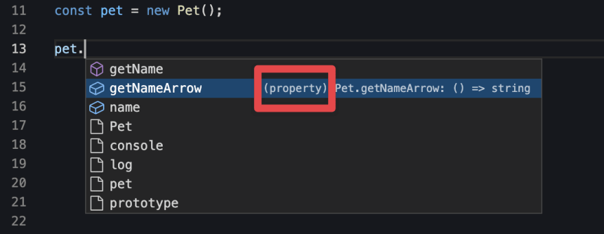 Vscode highlighted method as a property